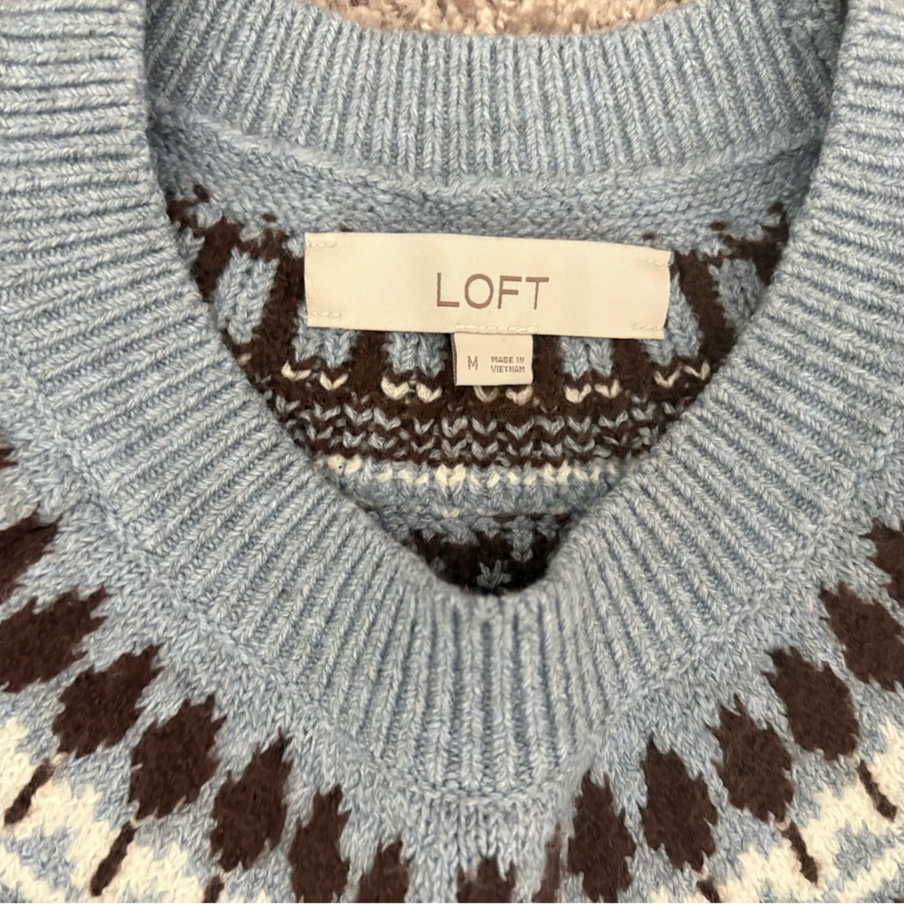 Fair Isle Ribbed Sweater Blue/Chocolate - M like new - Picture 3 of 6